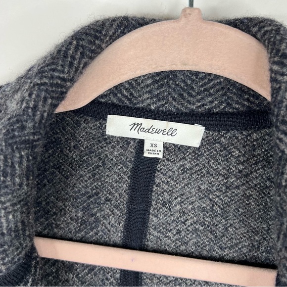 Madewell Herringbone Courton Sweater Coat Black Gray Merino Wool Oversized XS - Picture 6 of 10